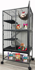 Large Two Full Story Double Unit 4-Level Front Doors Tight 1/2-inch Wire Spacing for Feisty Ferret Squirrel Hammock Chinchilla Cat Sugar Glider Home On Wheels