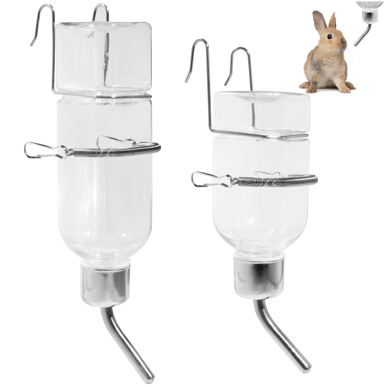 2 Pcs Pet Cage Water Bottle No Drip Small Animal Water Bottle Water Dispenser for Small Animal Rabbit Guinea Pig Chinchilla Ferret Squirrel Hedgehog (6oz+12oz)