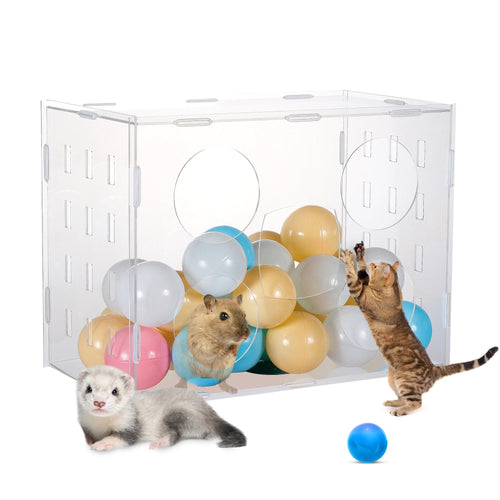 BALAPET Transparent Ferret Ball Pit Detachable Breathable Cat Ball Pit Outdoor Indoor Fun to Play Small Animal Playpens with Top Cover for Ferret Guinea Pig Hedgehog Hamster Cat(Balls are not includ)
