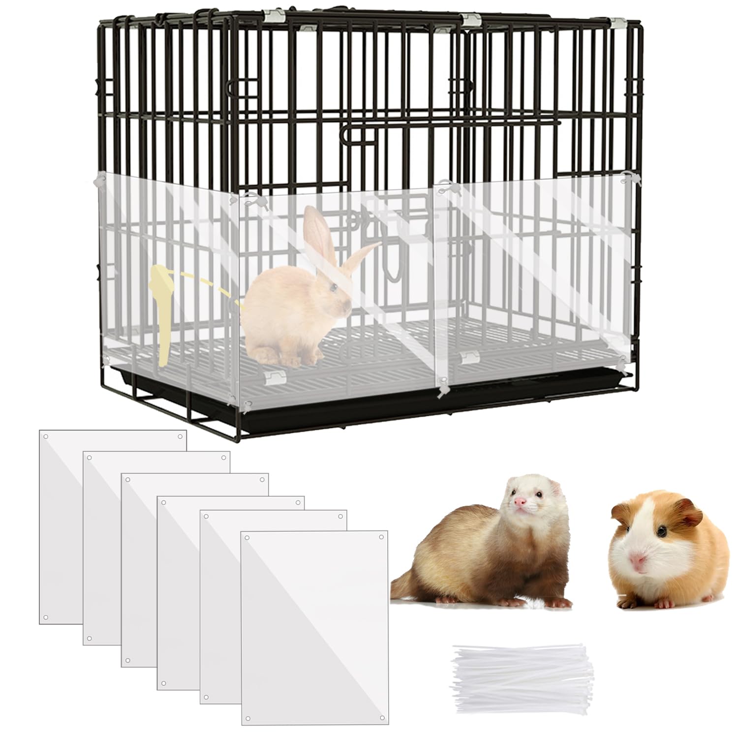 6Pcs Plastic Pet Cage Liner 12” x 10” Clear Bunny Cage Urine Guard Guinea Pig Side Lining Sheet Rabbit Habitat Siding Ferret Scatter Guard Cage Accessories Simple but Essential